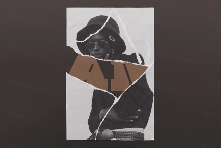 高质量做旧艺术撕裂纸张破裂照片效果PSD模板素材 Torn