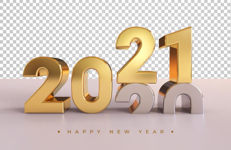 2021新年金色主题字黄金3D立体字高清渲染图片素材 Gold 2021 new year 3d rendering