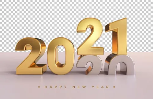 2021新年金色主题字黄金3D立体字高清渲染图片素材 Gold 2021 new year 3d rendering