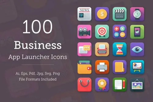 商业应用程序设计平面图标 Business App Icons Set
