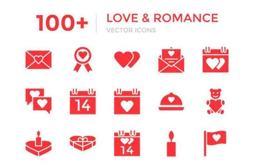 浪漫爱情元素矢量图标Love and Romance Vector Icons