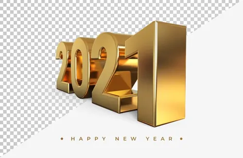2021新年金色主题字黄金3D立体字高清渲染图片素材 Gold 2021 new year 3d rendering