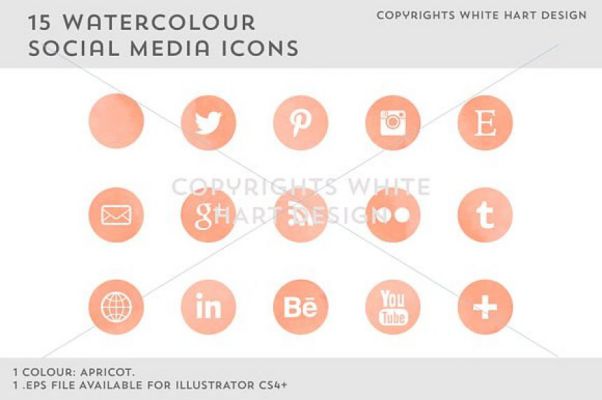 水彩风格社交媒体图标 Watercolor social media