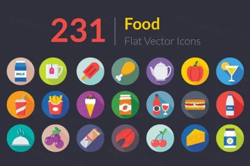 卡通扁平化食物饮料主题图标 231 Flat Food Icons