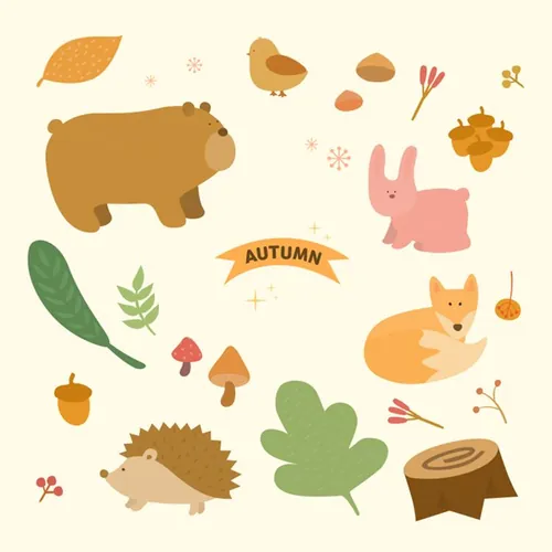 秋天秋季动物植物元素矢量插画素材 Autumn Climbing