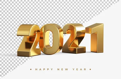 2021新年金色主题字黄金3D立体字高清渲染图片素材 Gold 2021 new year 3d rendering