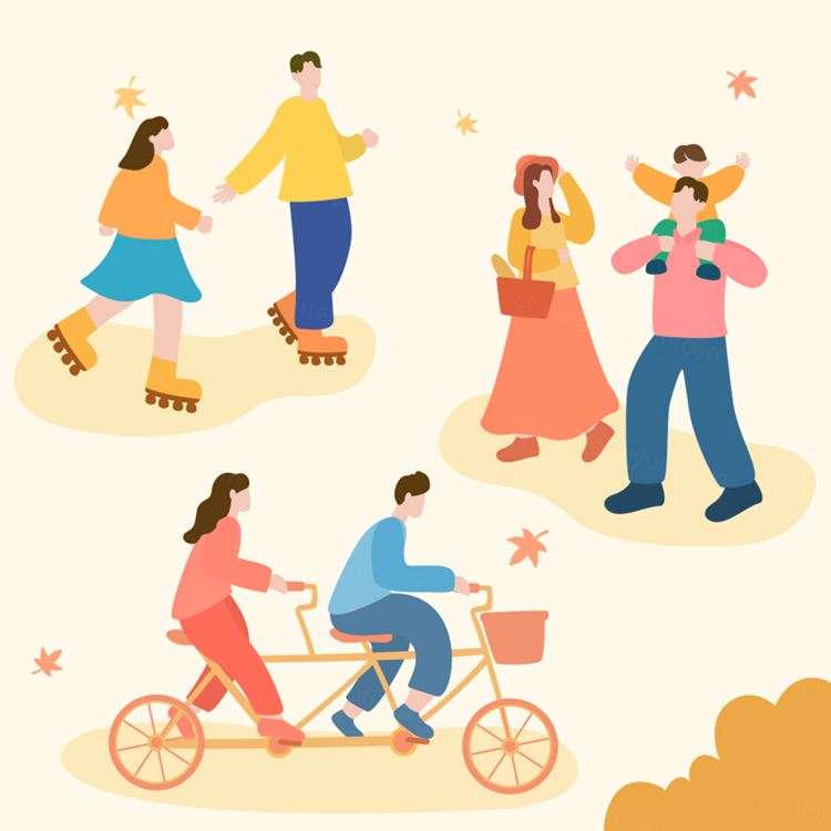 秋天户外徒步骑行旅游秋季休闲娱乐活动矢量插画人物素材 Autumn Climbing