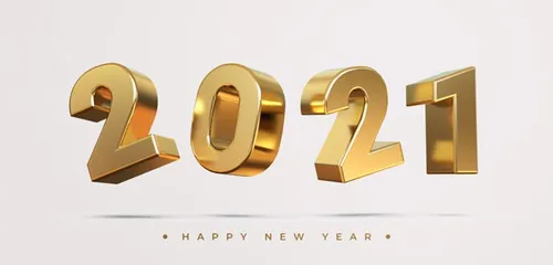 2021新年金色主题字黄金3D立体字高清渲染图片素材 Gold 2021 new year 3d rendering