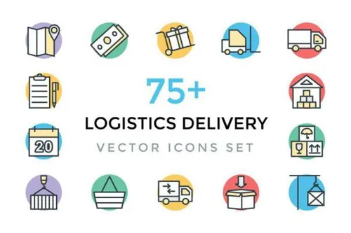 物流运输业彩色粗线条图标 Logistics Delivery Vector I