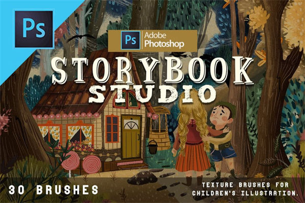 30种儿童故事书风格PS笔刷纹理素材 Storybook studio