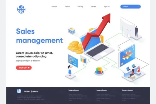 销售管理主题等距概念插画网站着陆页模板 Sales Managemen