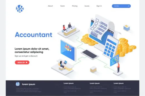 会计财务管理主题等距概念插画网站着陆页模板 Accountant Is