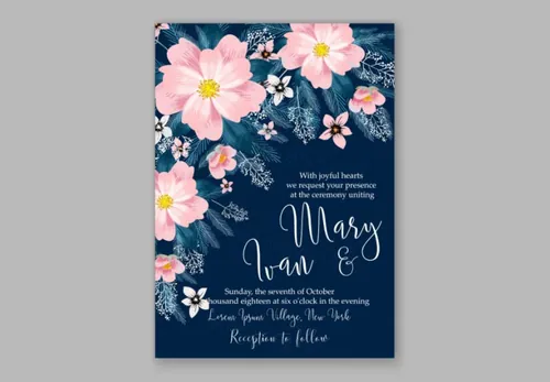 浪漫粉红新娘婚礼花束请柬邀请函模板矢量设计素材Wedding invitation template design