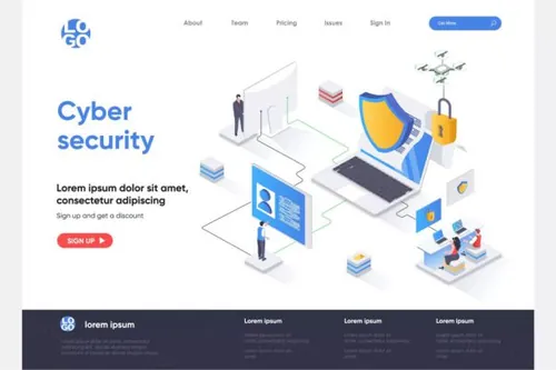 网络安全主题等距概念插画网站着陆页模板 Cyber Security