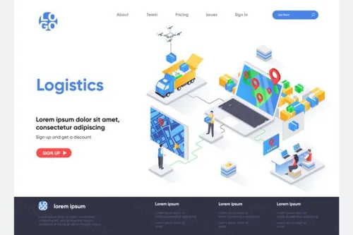 现代物流运输主题等距概念插画网站着陆页模板 Logistics Iso