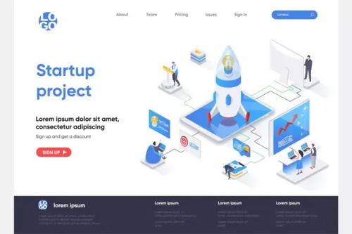 启动项目主题等距概念插画网站着陆页模板 Startup Project