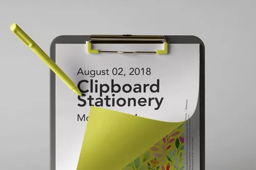 高质量剪贴板样机及其铅笔和折叠纸样机 Psd Clipboard Stationery Mockup Vol4