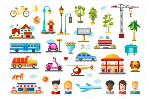城市生活主题矢量扁平化设计图标合集 Urban objects