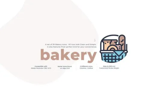面包店蛋糕矢量图标合集 30 Bakery Icon Set