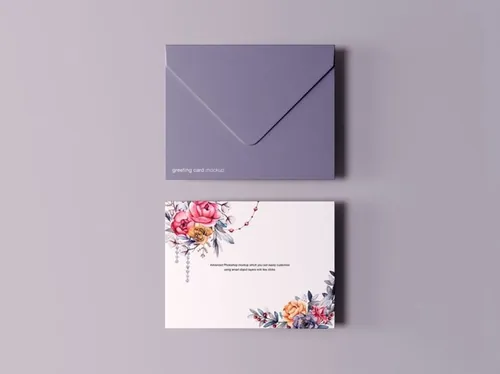 贺贺卡信封设计效果图样机模板 Greeting Card with Envelope Mockup