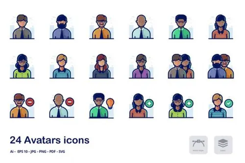 人物头像概念矢量描边图标合集 Avatars Detailed filled o