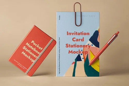 高品质的psd笔记本模型和纸样机 Stationery Psd Pocket Notebook Mockup