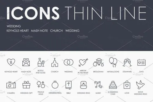 婚礼主题线条图标素材 Wedding thinline icons