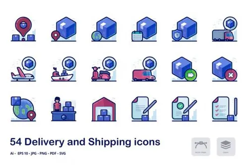 物流运输主题矢量图标集 Delivery and Shipping filled