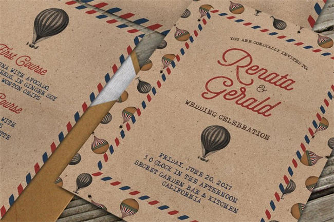 经典的旅游主题海报邀请函模板 Vintage Travel Wedding Suite