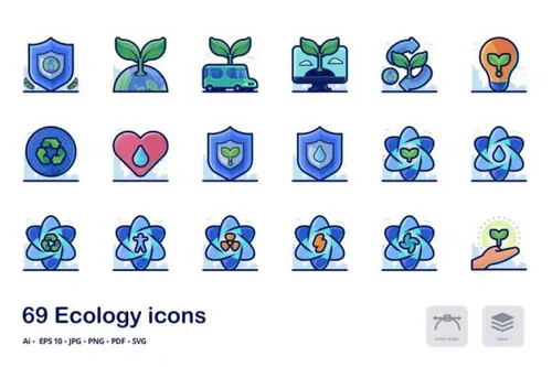 新能源生态环境主题图标Ecology Detailed Filled Outli