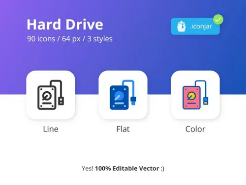 电脑计算机硬件图标矢量图标Hard Drive Icon Set