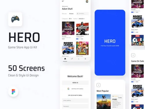 游戏在线商店电子商务APP界面UI素材 HERO - Game Sto