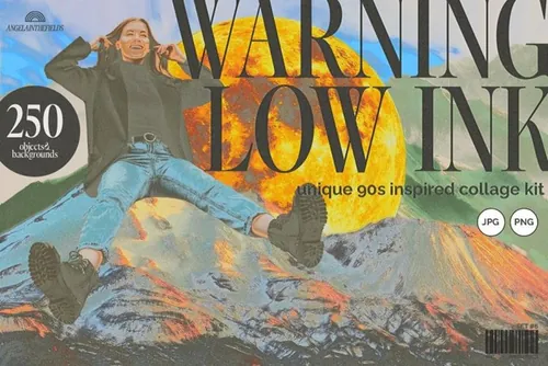 90年代复古暗灰色打印机墨水老照片大型拼贴图合辑 90s C