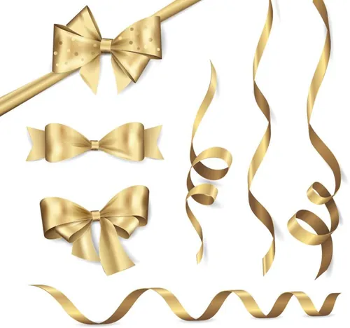 闪亮的金色缎带蝴蝶结丝带矢量设计素材Shiny golden ribbons and bows