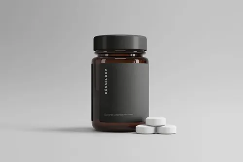 塑料药瓶外观设计展示样机模板 Medicine Bottle with Pills Mockup