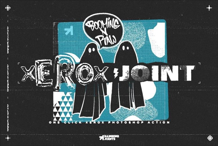 潮流复古做旧艺术半色调颗粒砂砾粗糙印刷效果PS动作素材 Xe