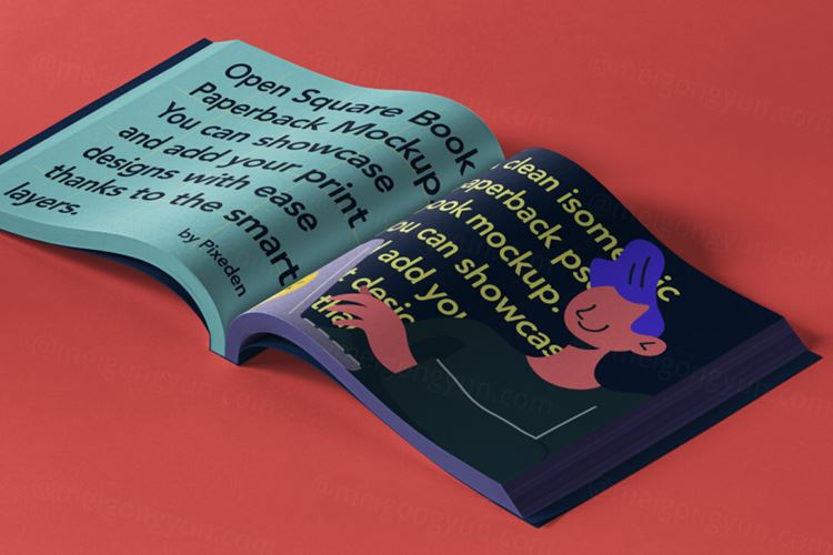 目录平装本格式的优雅透视方形psd样机 Open Square Psd Book Mockup