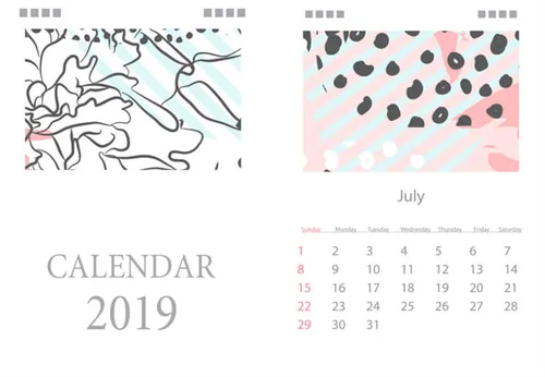 手绘抽象图案淡色背景日历模板矢量素材 Calendar for  year
