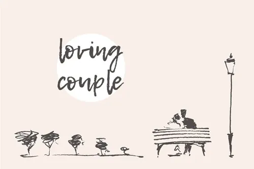 手绘椅子上的情侣矢量插图Loving couple