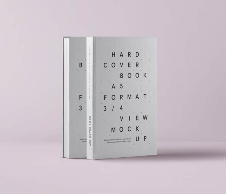 精装书的正面和背面样机 Psd A5 Hardcover Book Vol1