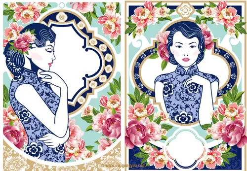 复古风传统东方女士矢量元素Vectorial element