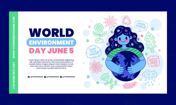 手绘世界环境日绿色环保生活低碳保护地球生态主题创意插画海报E