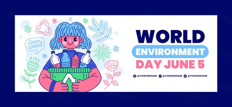 手绘世界环境日绿色环保生活低碳保护地球生态主题创意插画海报E