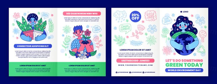 手绘世界环境日绿色环保生活低碳保护地球生态主题创意插画海报E