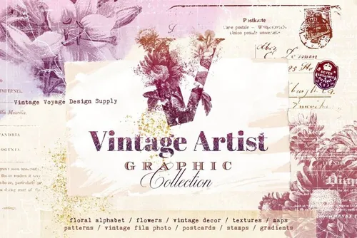 经典的复古花卉素材 Vintage Artist Graph