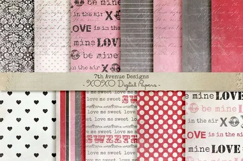 手绘插画复古纹理无缝背景XOXO Digital Papers