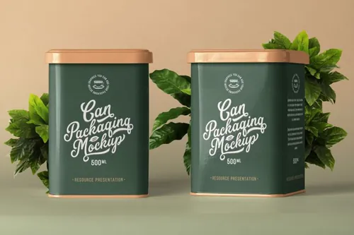 方形金属psd锡罐容器模型样机 Psd Can Tin Packaging Mockup Vol2
