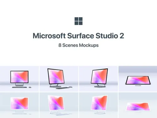 微软工作站一体机网页UI贴图样机PSD模板素材 Microsoft Surface Studio 2 Mockups