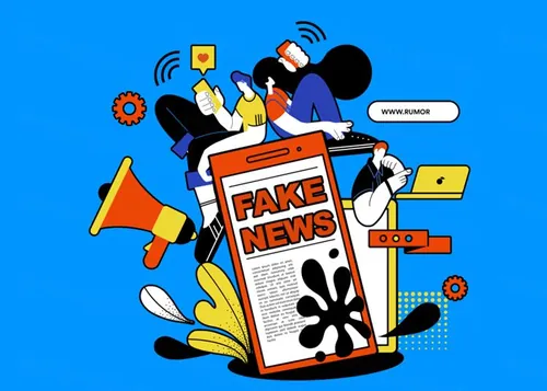 抵制散步谣言假新闻社会问题恶意评论舆论宣传插画素材 Fake News Stop!!!