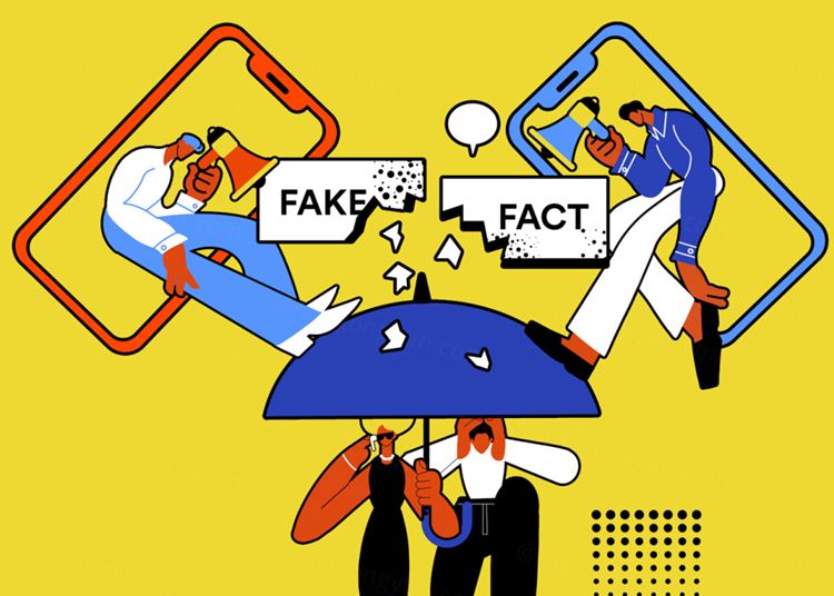 抵制散步谣言假新闻社会问题恶意评论舆论宣传插画素材 Fake News Stop!!!